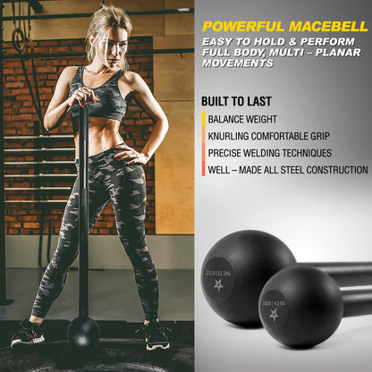 Versatile Steel Mace Bell for Ultimate Strength Training - Enhance Your Full Body Workouts with 15lbs of Durable Power